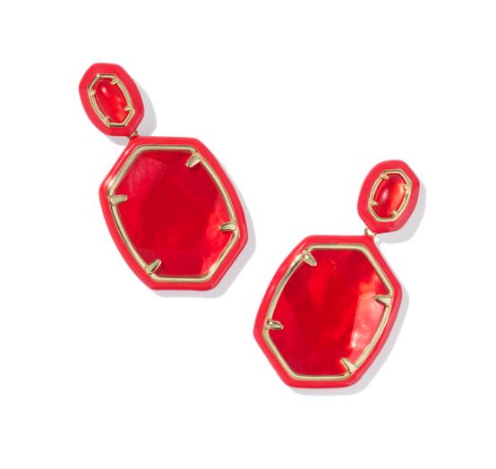 Daphne Gold Plated Red Illusion Enamel Frame Drop Earrings by Kendra Scott