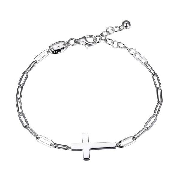 Sterling Silver Paperclip Chain Bracelet with Cross by Charles Garnier