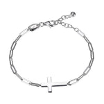Sterling Silver Paperclip Chain Bracelet with Cross by Charles Garnier