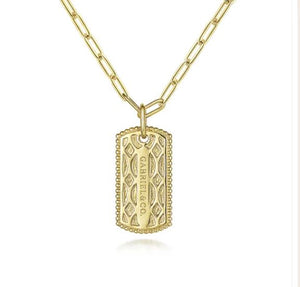 
            
                Load image into Gallery viewer, 14K Yellow Gold Dog Tag Pendant Hollow Chain Necklace 18&amp;quot; by Gabriel
            
        