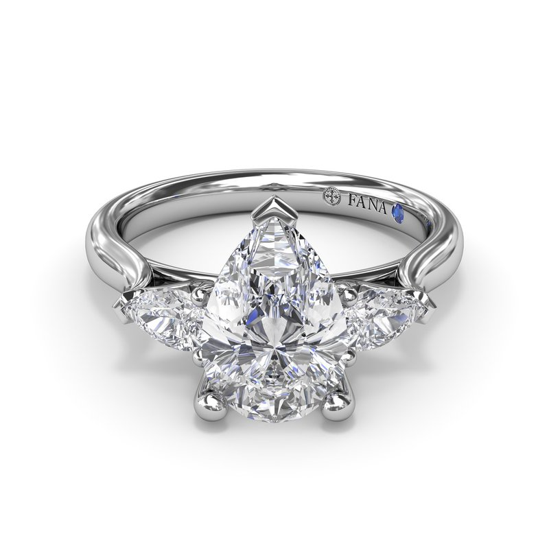 14K White Gold Three-Stone Pear Diamond Engagement Ring