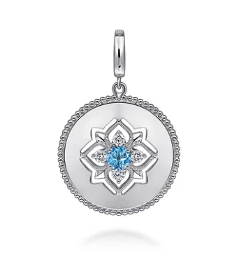 SS 0.47ct Swiss Blue Topaz & 0.25cttw White Sapphire Bujukan Medallion Pendant by Gabriel