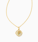 Letter P Gold Plated Disc Pendant in Iridescent Abalone by Kendra Scott