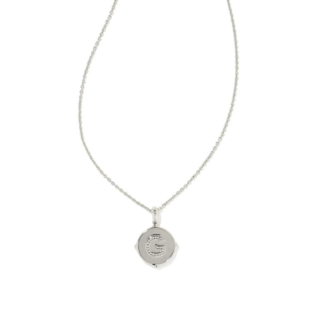 Letter G Silver Plated Disc Reversible Necklace in Abalone Iridescent by Kendra Scott