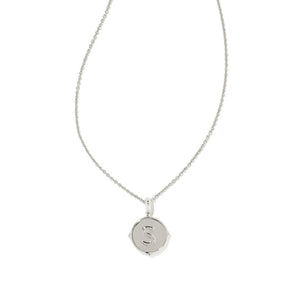 Letter S Silver Plated Disc Reversible Necklace in Iridescent Abalone by Kendra Scott