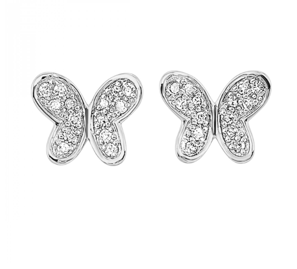 10K White Gold 0.10cttw I1 H-1 Diamond Butterfly Earrings