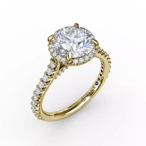 Contemporary Round Diamond Halo Engagement Semi-Mount Ring With Geometric Details