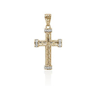 Carved Chain 14K Gold Diamond Pave (0.09ct) Cross Pendant by John Hardy