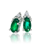 10K White Gold Oval Emerald & 0.02cttw Diamond Earrings