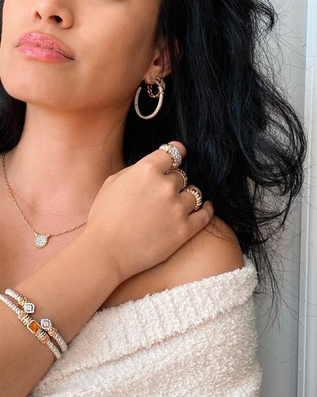 Sterling Silver & Yellow Gold Diamond Open Band Bracelet by VAHAN