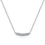 White Gold Curved Pave Diamond Bar Necklace