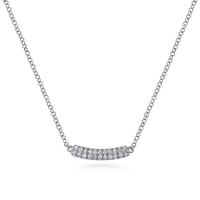 White Gold Curved Pave Diamond Bar Necklace
