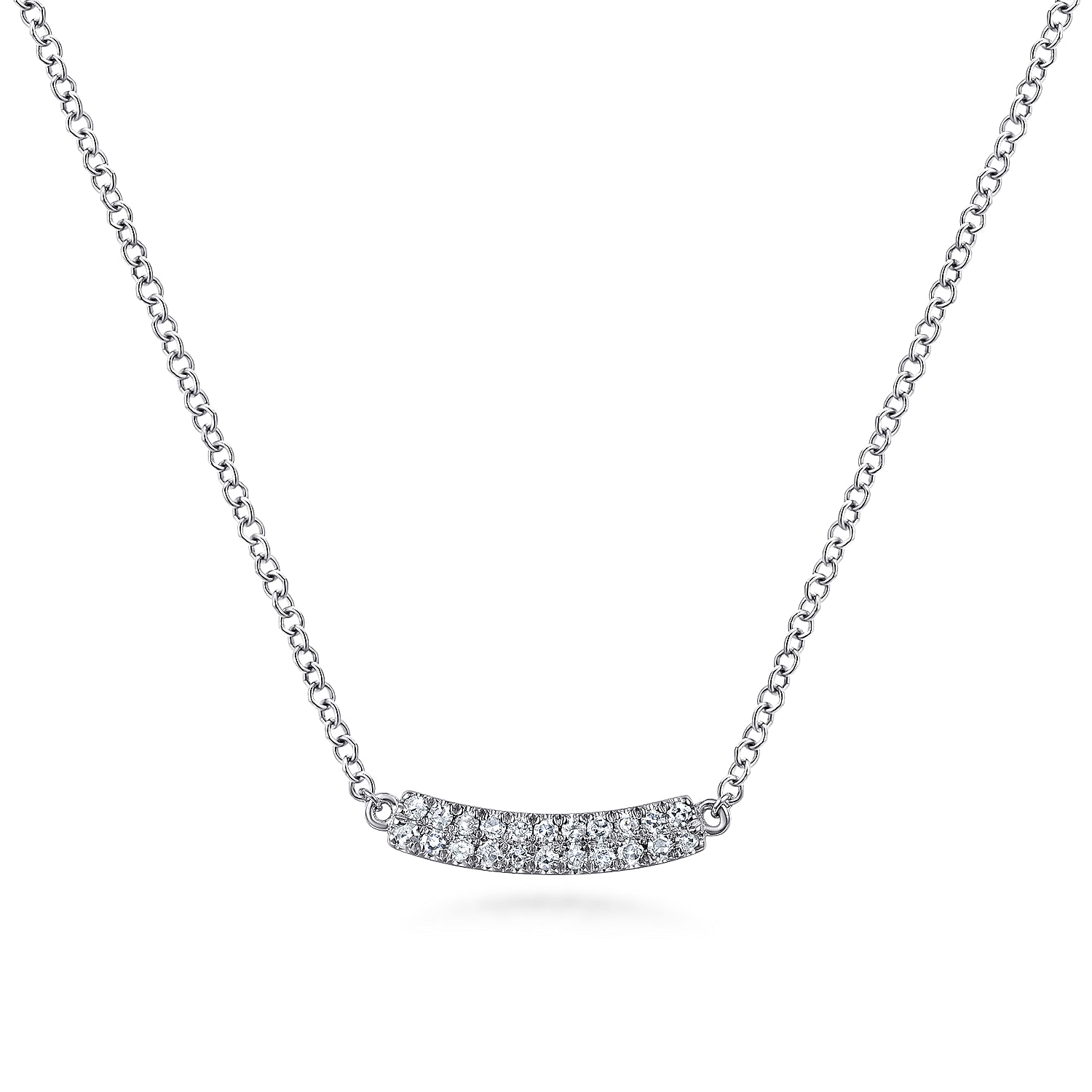 White Gold Curved Pave Diamond Bar Necklace