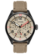 Garrison Black Stainless Steel Case, Tan Cordura Strap, & Sand Colored Dial Watch by Citizen