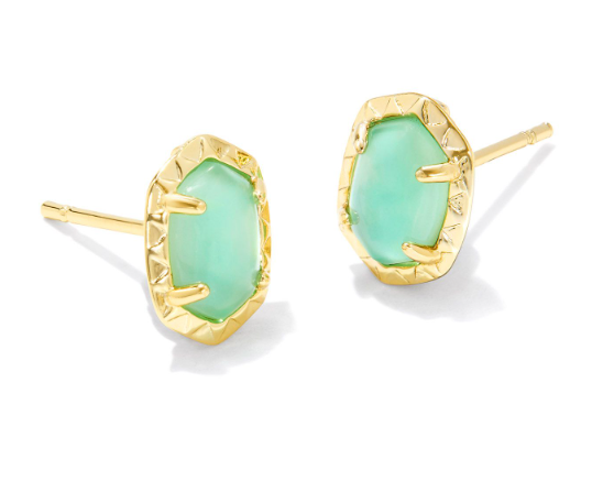 Daphne Yellow Gold Plated Light Green Mother of Pearl Stud Earrings by Kendra Scott