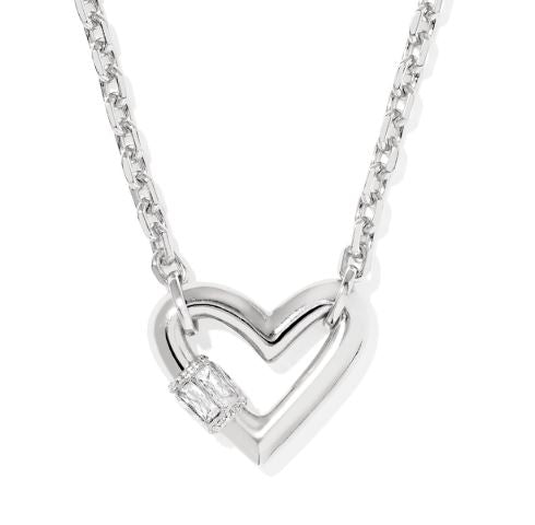 Emery Heart Silver White CZ Short Pendant Necklace by Kendra Scott