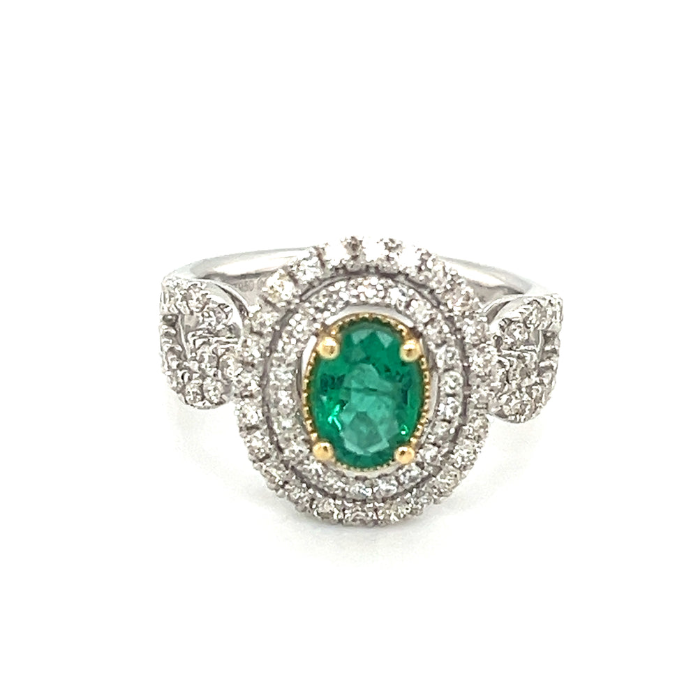 Platinum & 14K YG 0.70ct Emerald & 0.67cttw Diamond Ring