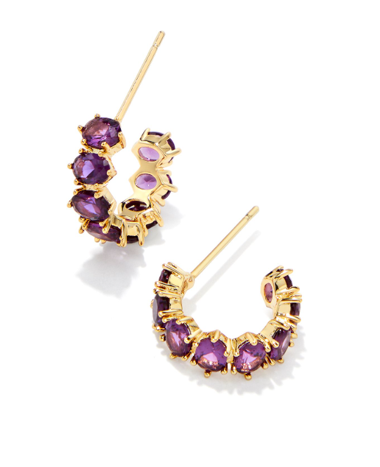 Cailin Crystal Gold Plated Purple Crystal Huggie Earrings by Kendra Scott