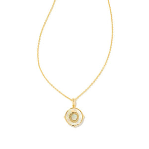 Letter O Gold Plated Disc Reversible Necklace in Iridescent Abalone by Kendra Scott