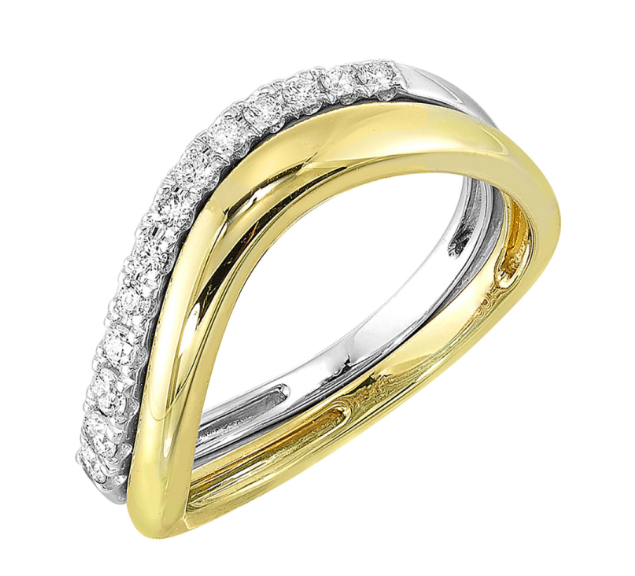 14K Yellow Gold Ring & 14K White Gold 0.20cttw Diamond 2 Ring Set