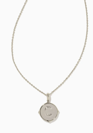 Letter C Silver Plated Disc Reversible Pendant in Black Mother of Pearl by Kendra Scott