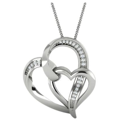Sterling Silver 0.05cttw Diamond Double Heart Pendant