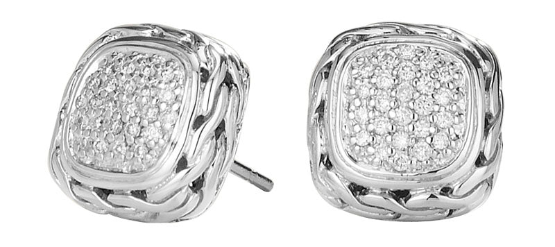 Sterling Silver Classic Chain Diamond Pave 0.28cttw Small Square Earrings by John Hardy