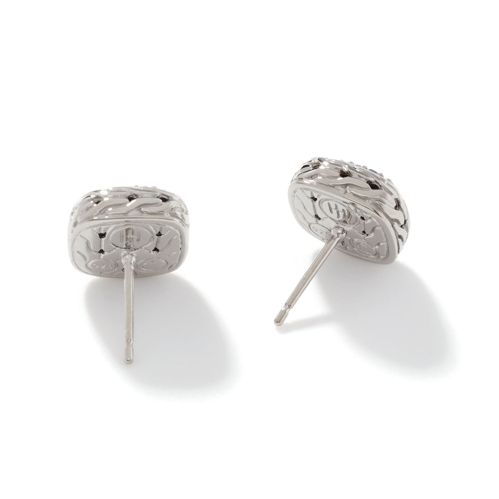 Essentials Silver Lava Square Stud Earrings with Treated Black Sapphire by John Hardy