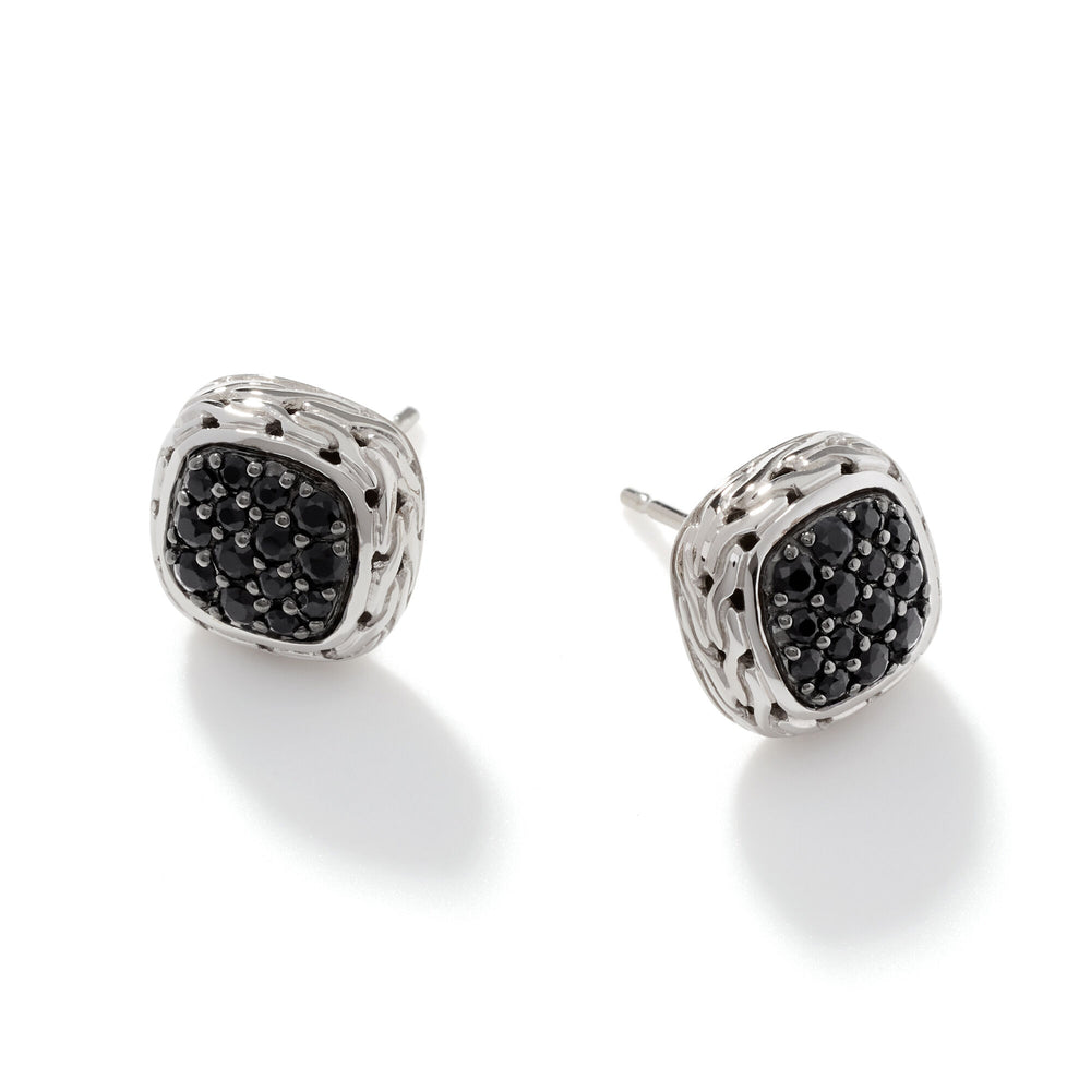 Essentials Silver Lava Square Stud Earrings with Treated Black Sapphire by John Hardy