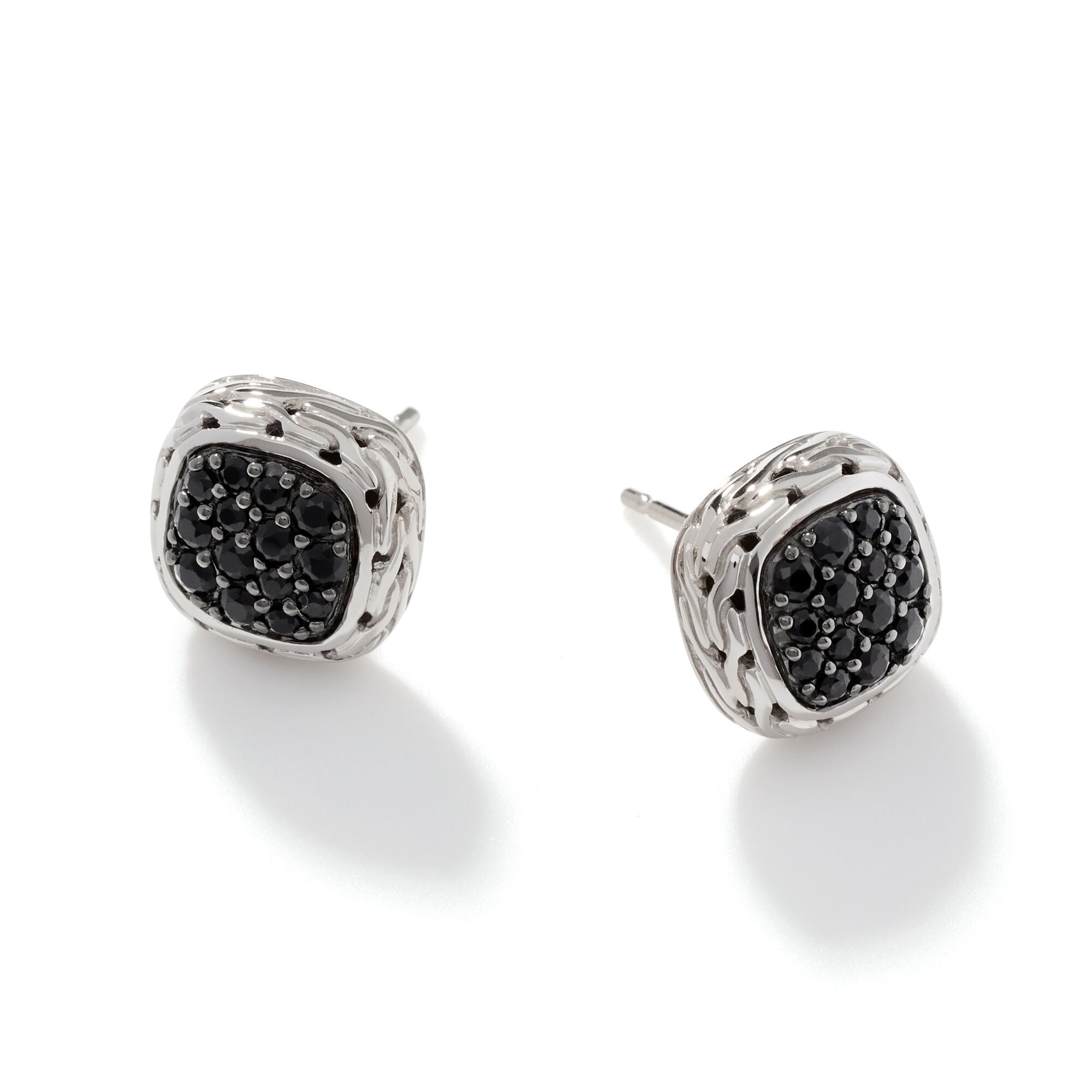 Essentials Silver Lava Square Stud Earrings with Treated Black Sapphire by John Hardy