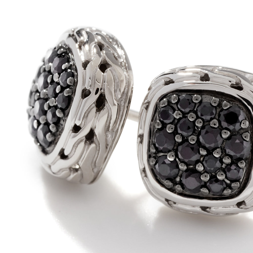 Essentials Silver Lava Square Stud Earrings with Treated Black Sapphire by John Hardy