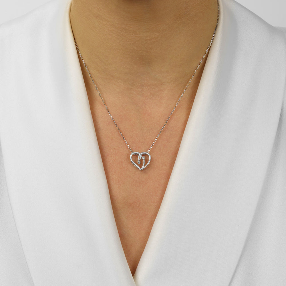 Sterling Silver 0.05cttw Diamond Twogether Heart Pendant & Chain