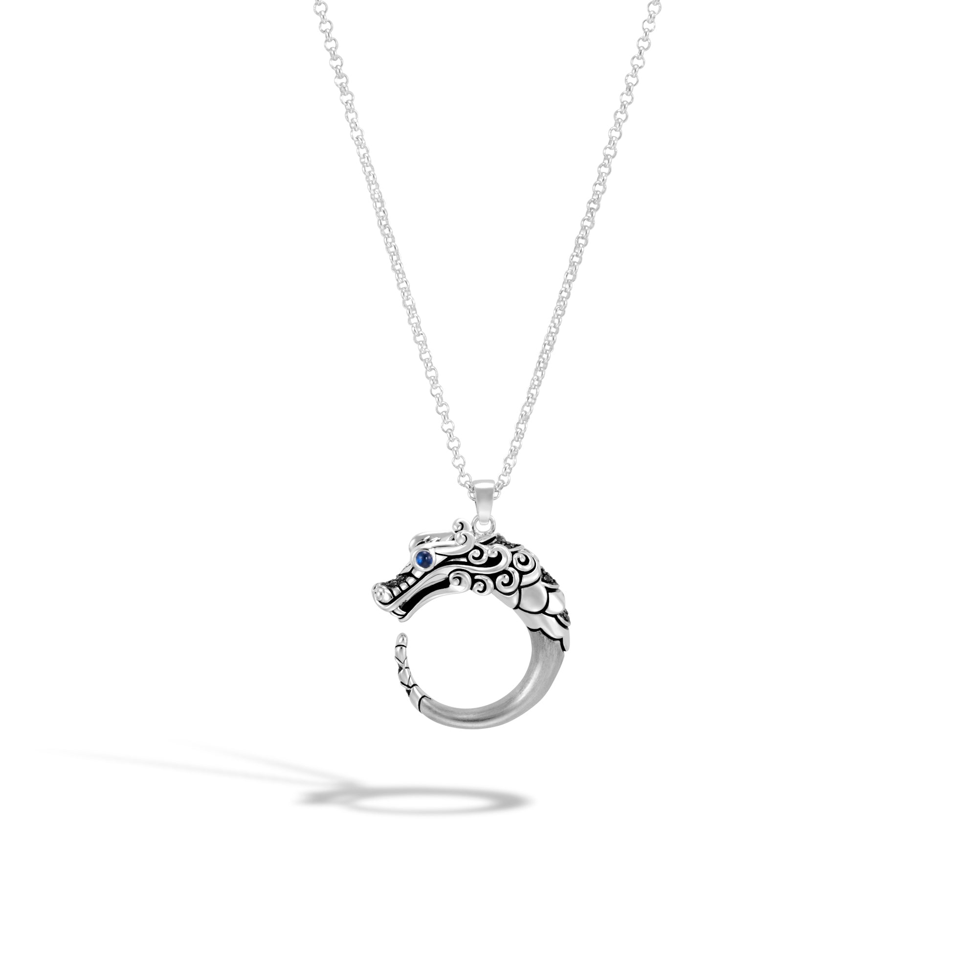 Naga Heritage Silver Pendant with Treated Black Sapphire, Black Spinel, & Blue Sapphire by JH