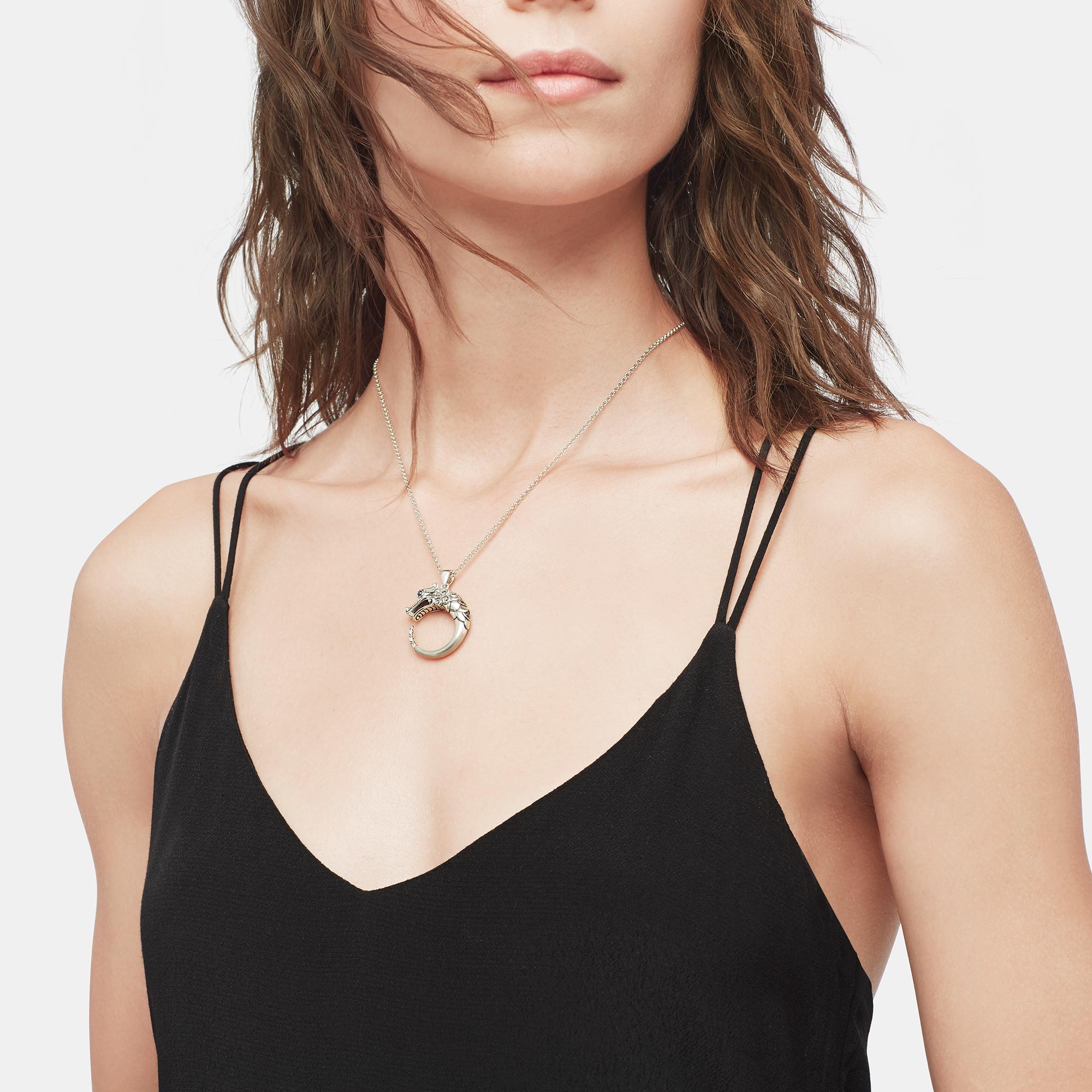 Naga Heritage Silver Pendant with Treated Black Sapphire, Black Spinel, & Blue Sapphire by JH