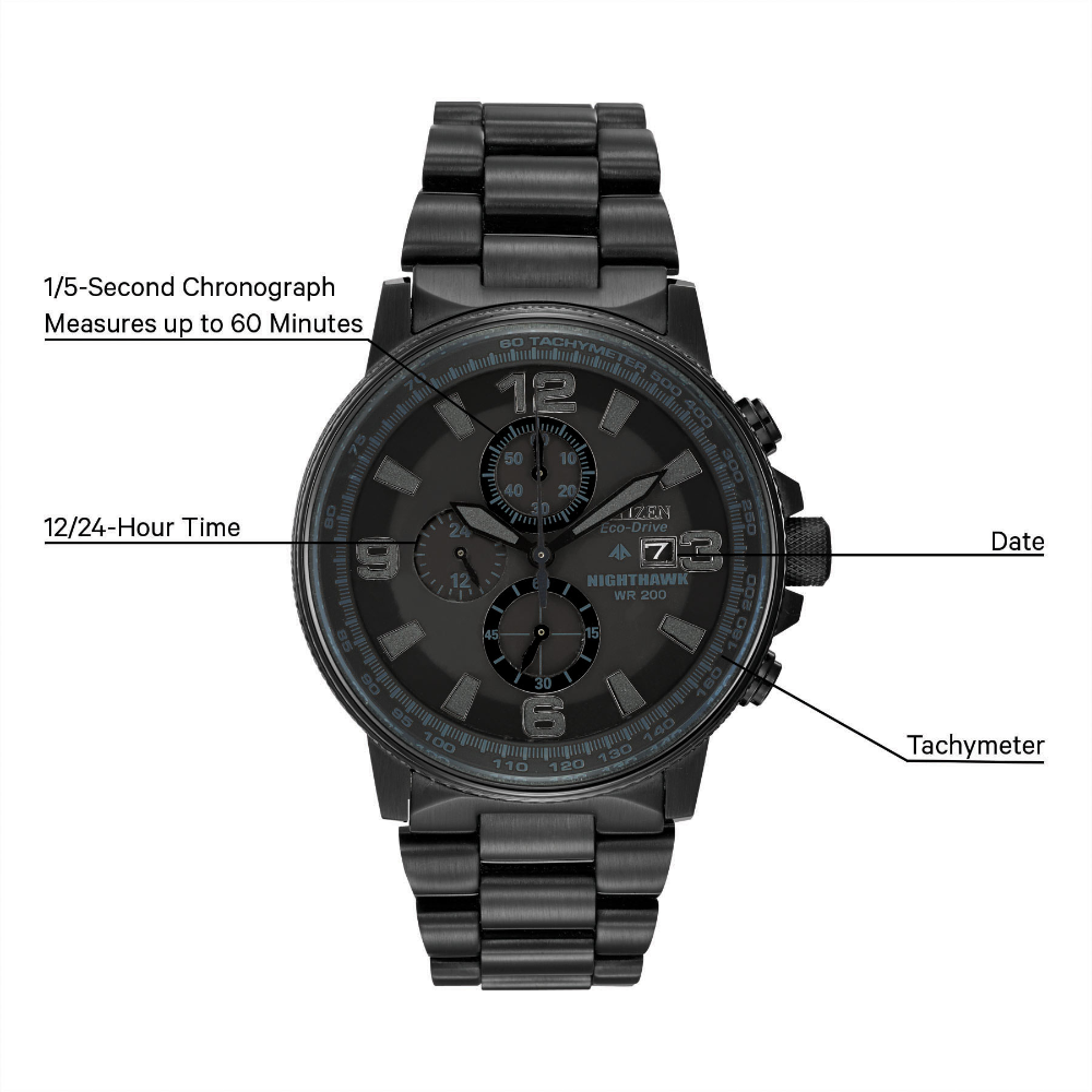Nighthawk Black Ion-Plated Stainless Steel with Chronograph & Tachymeter by Citizen