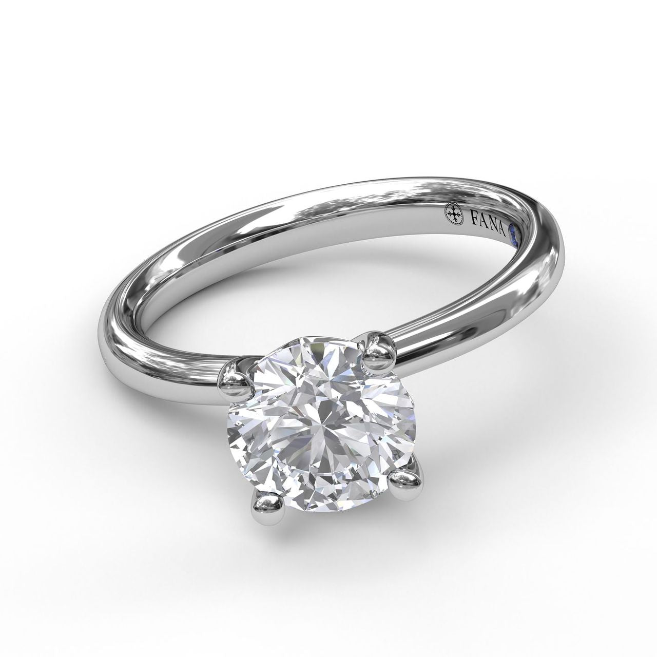 14K White Gold Diamond Timeless Round Semi Mount Ring  by Fana