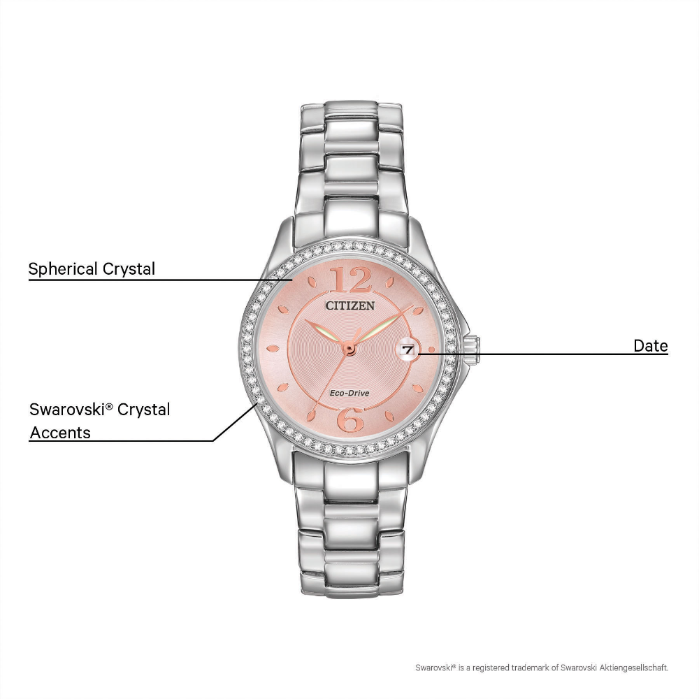 Ladies Eco-Drive Silhouette Crystal Watch with Blush Pink Dial by Citizen