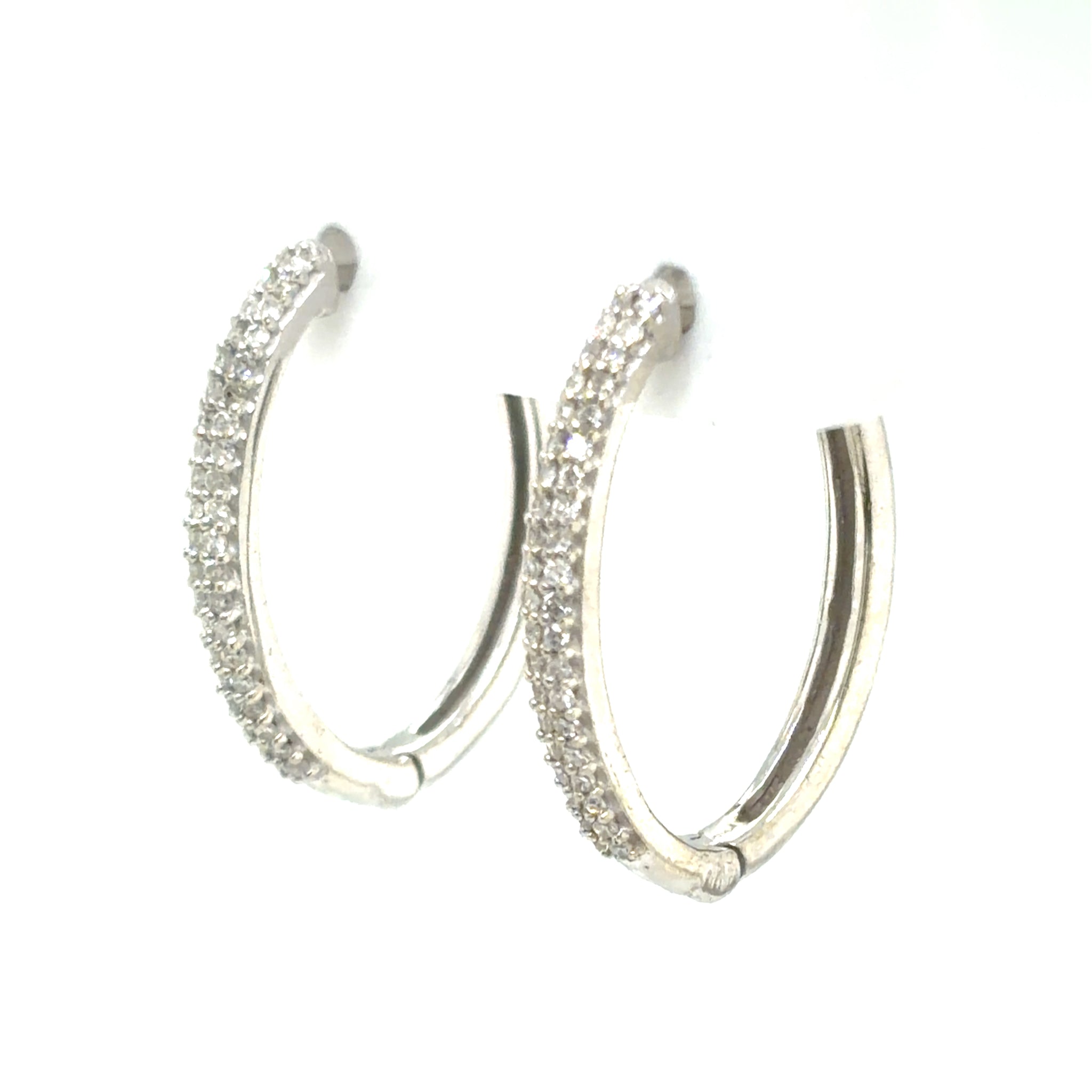 Estate Diamond Oval Hoop Earrings