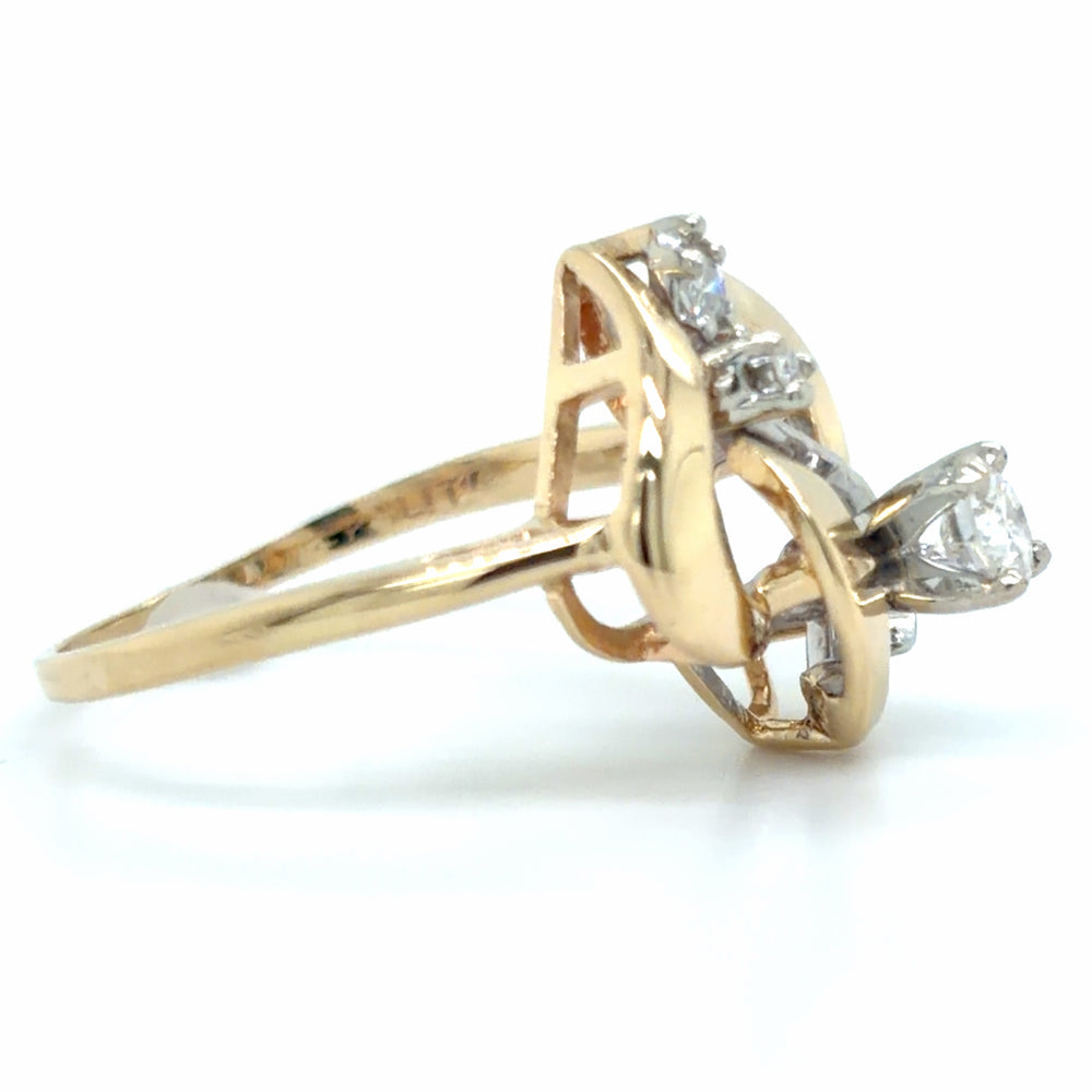 Estate 14k Freeform Diamond Ring