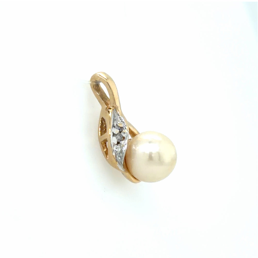 Estate 14k Pearl and Diamond Pendant