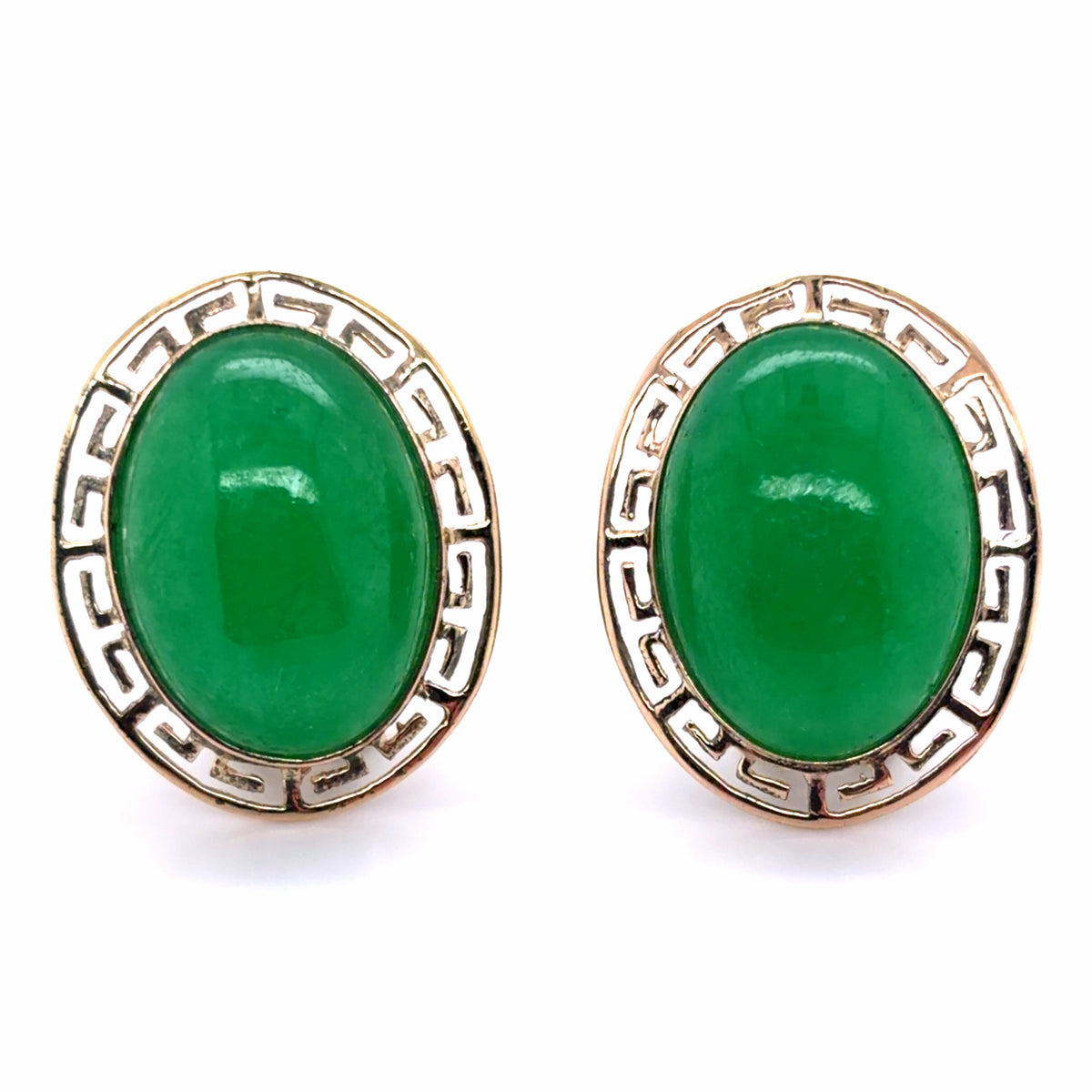 Estate 14k Yellow Gold Jade Earrings