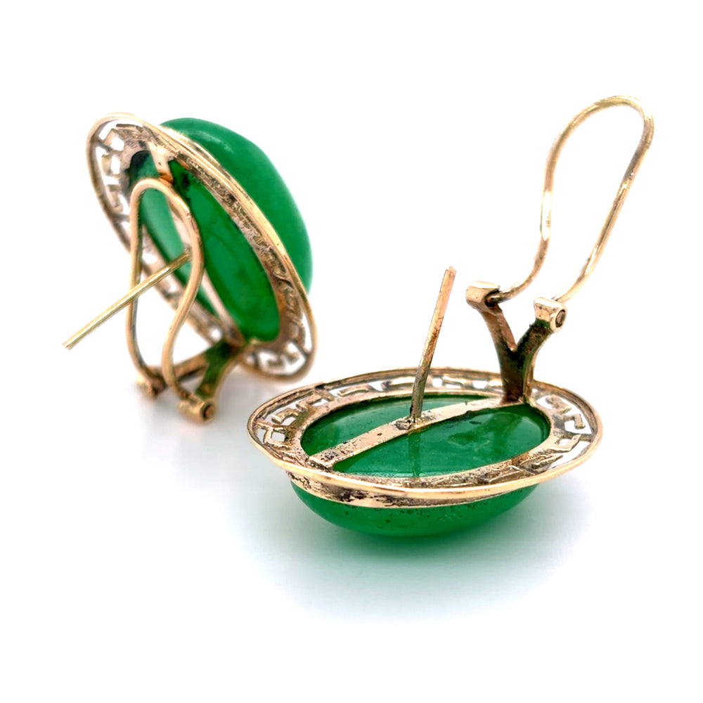 Estate 14k Yellow Gold Jade Earrings
