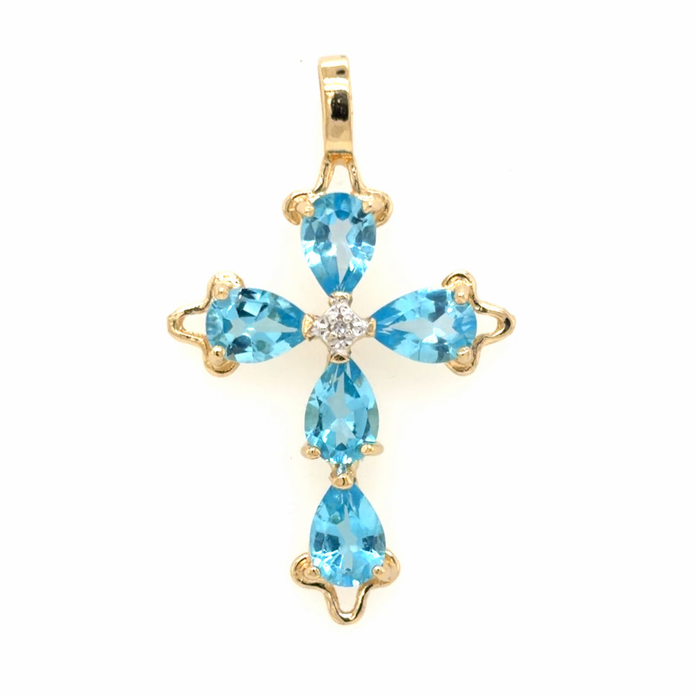 Estate 14k Blue Topaz Cross Pendant