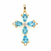 Estate 14k Blue Topaz Cross Pendant
