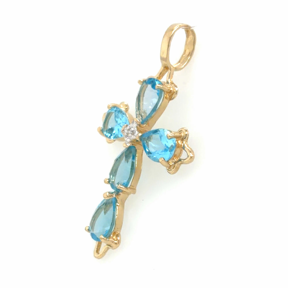 Estate 14k Blue Topaz Cross Pendant