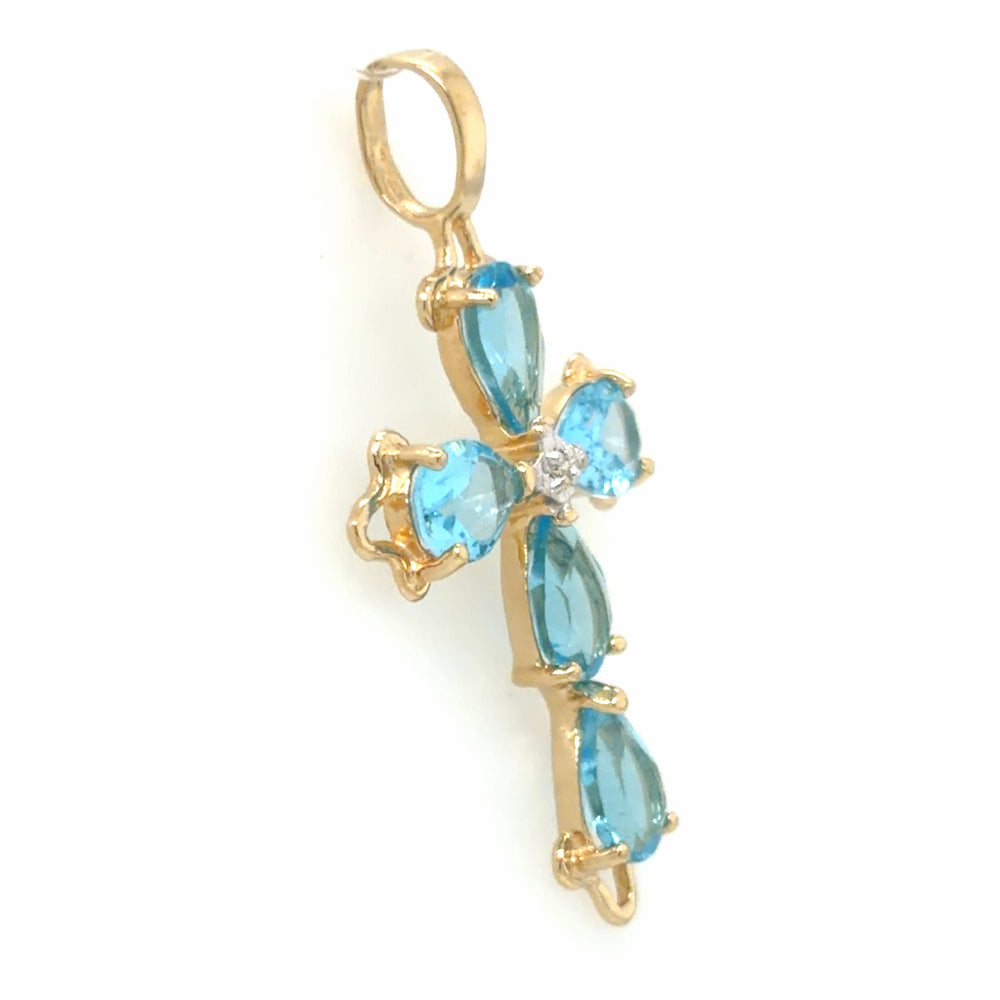 Estate 14k Blue Topaz Cross Pendant