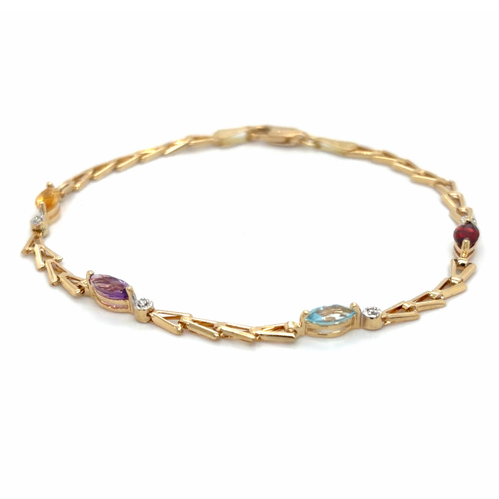 Estate 14k Multicolor Stone Link Bracelet