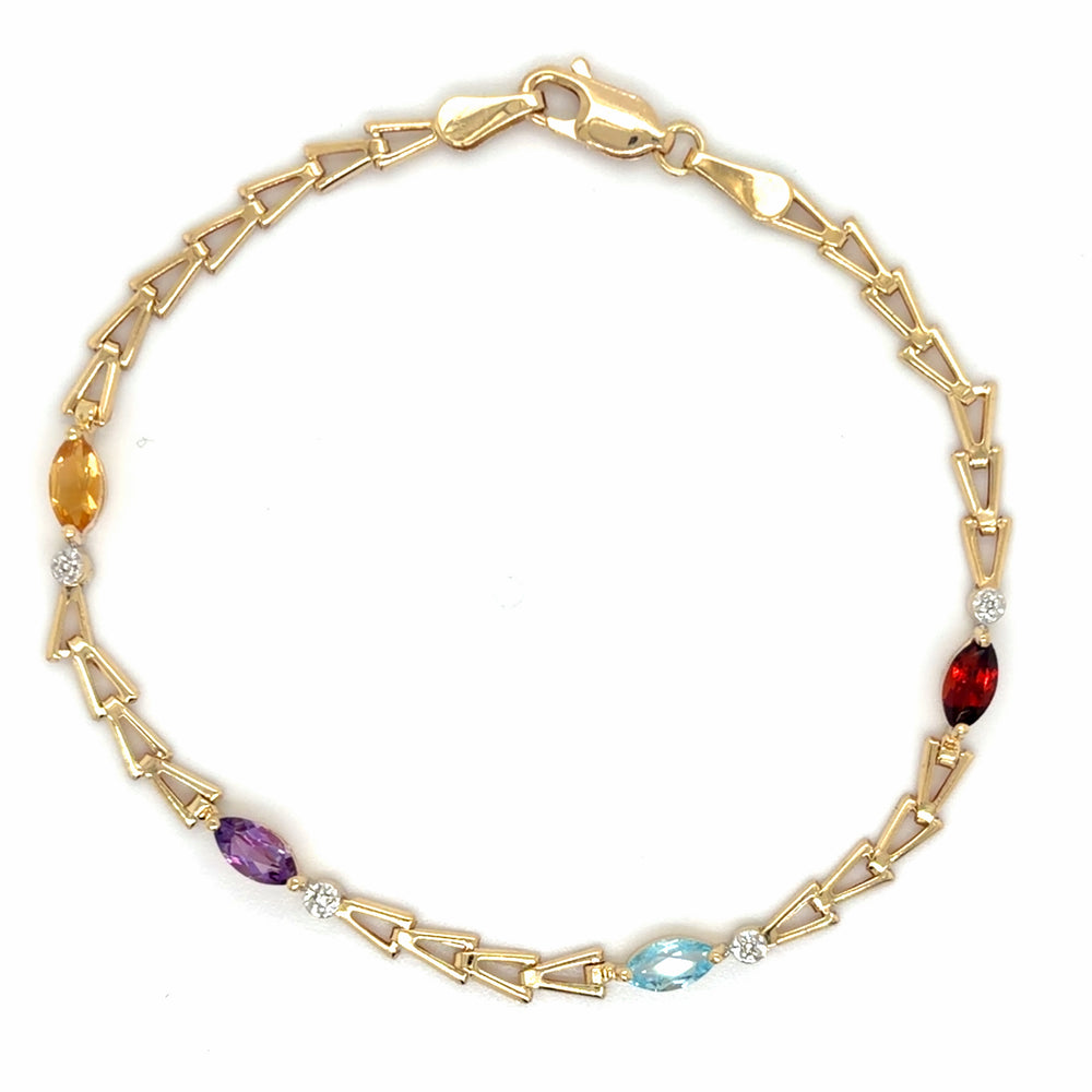 Estate 14k Multicolor Stone Link Bracelet
