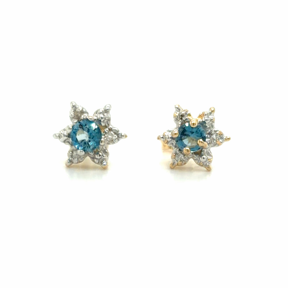 Estate Blue Topaz and Diamond Stud Earrings