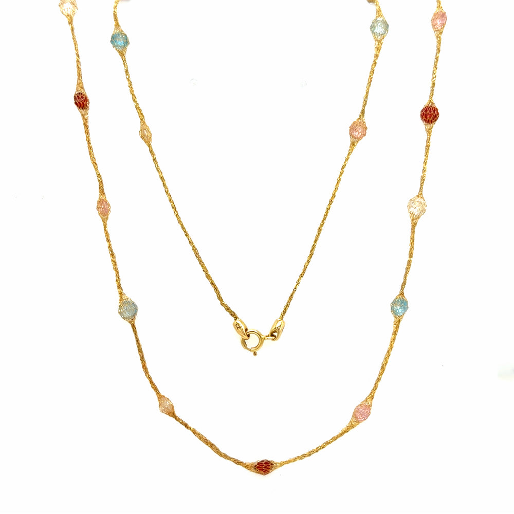 Estate 14K Multicolored Station Necklace 24"